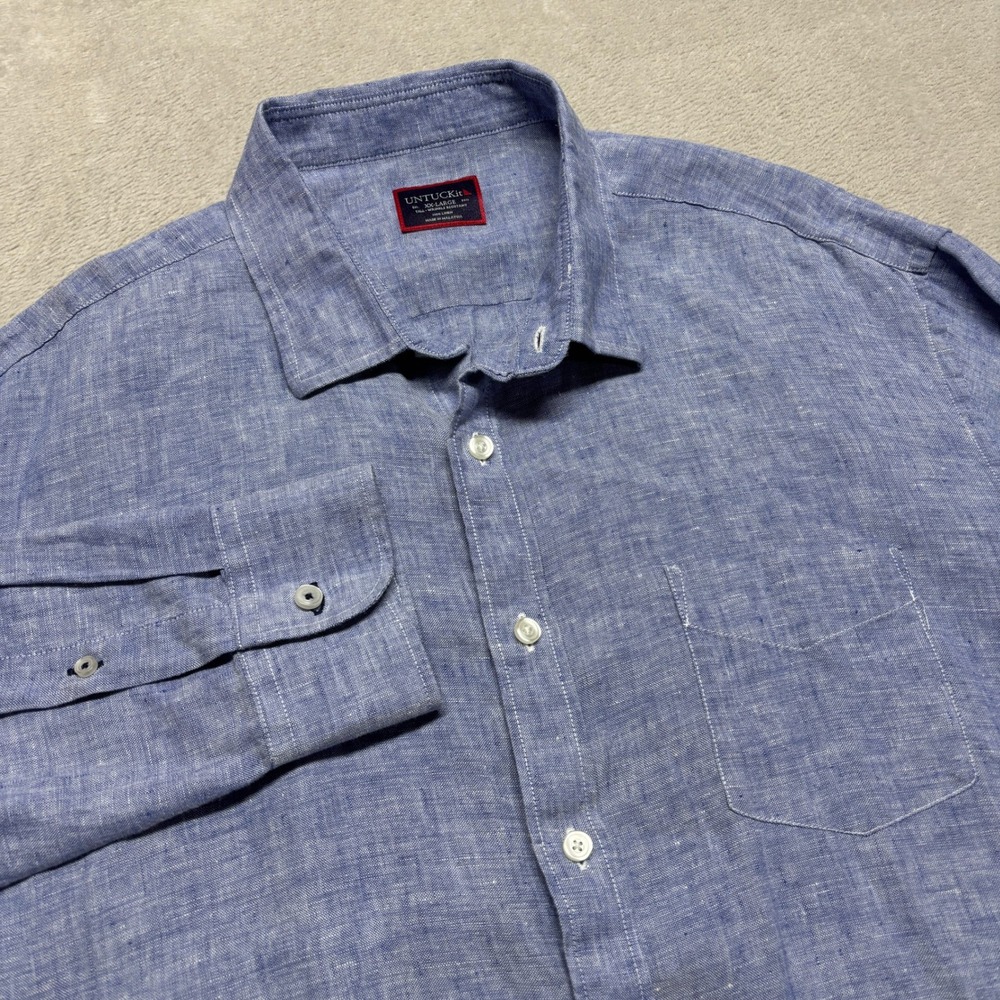 UNTUCKit Linen Shirt Mens XXL Tall Blue Wrinkle Resistant Button Down